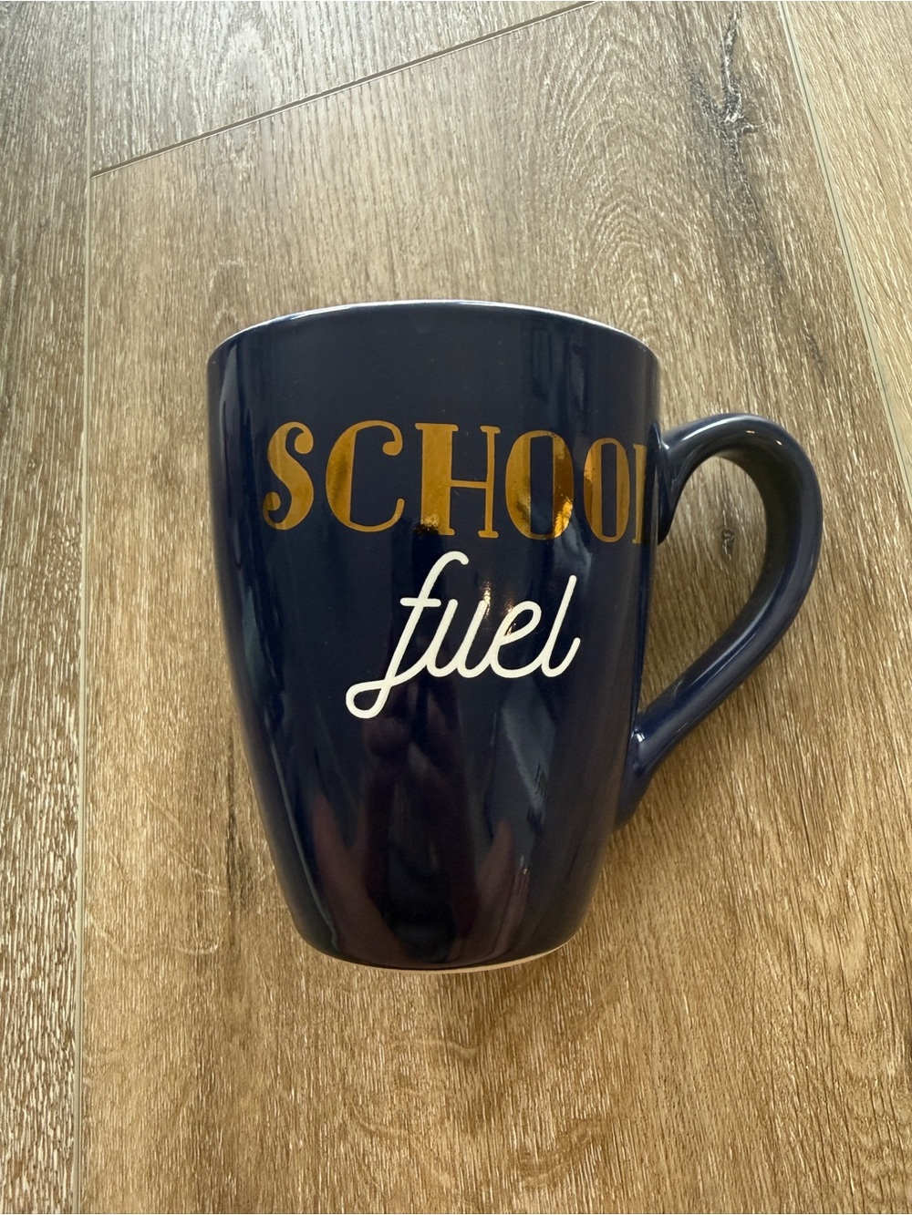 Navy Ceramic Mug with Gold "SCHOOL" and White "fuel" Script